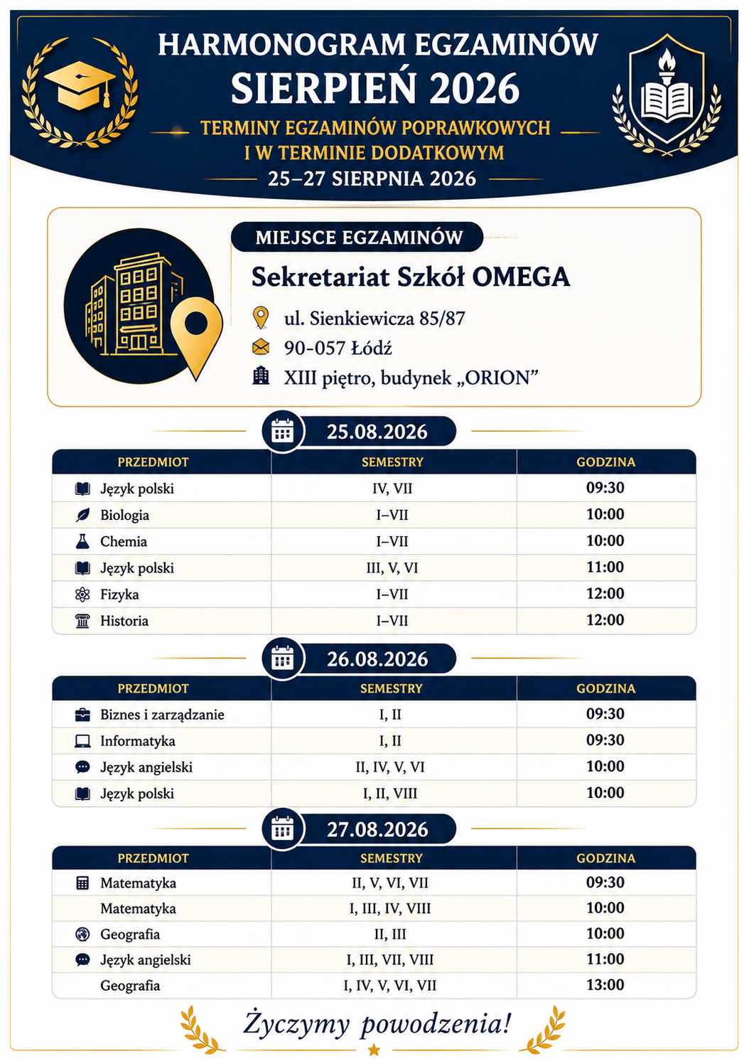 Terminy egzamoin&oacute;w dodatkowych i poprawkowych sierpień 2026r.&nbsp;